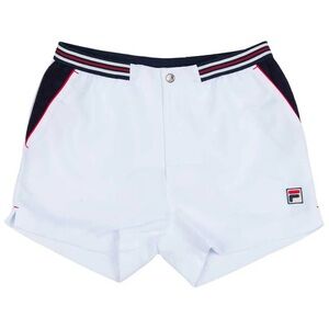 Fila White Mens Shorts with Black and Red Accents